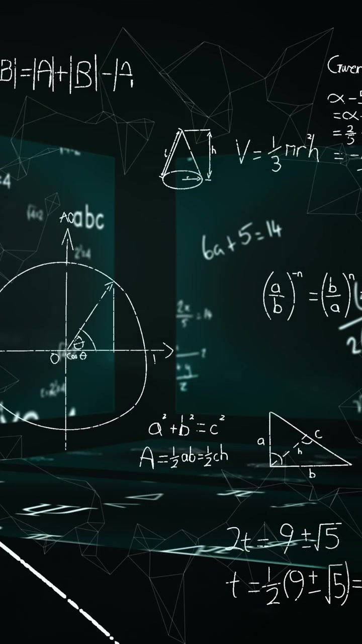 Animazione di equazioni matematiche su schermi su sfondo verde