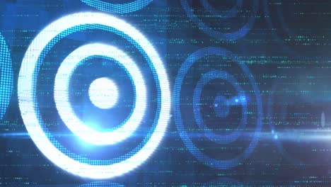 Animation of data processing over circles on black background