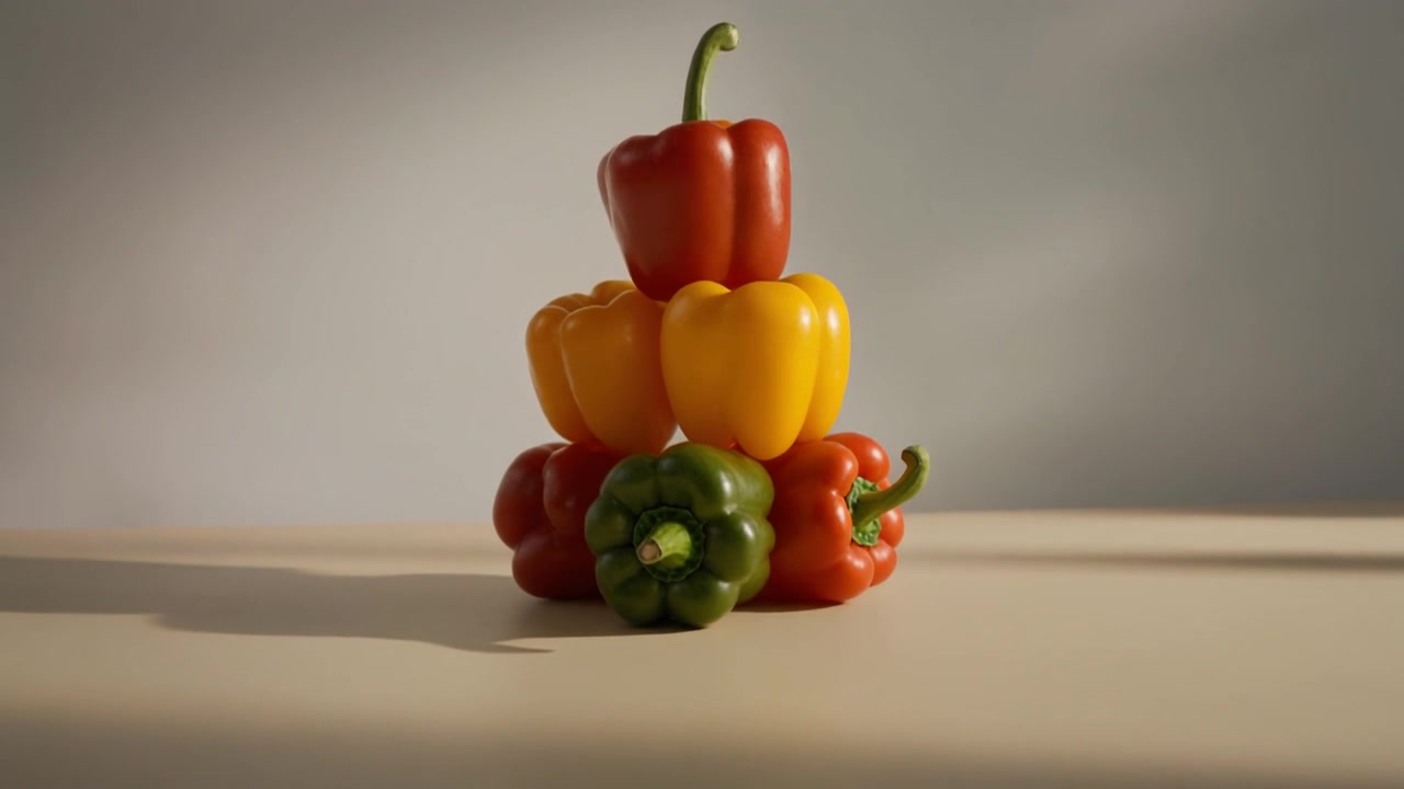 Stack of Colorful Bell Peppers on a Table
