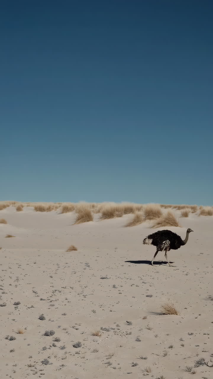 Struzzo che cammina attraverso dune sabbiose.