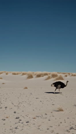 ostrich walking through sandy dunes