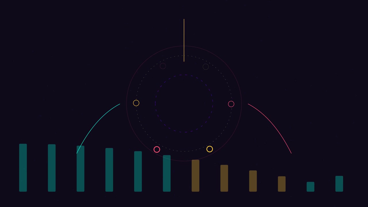 Abstract Digital Data Visualization with Animated Bar Graph and Circular HUD