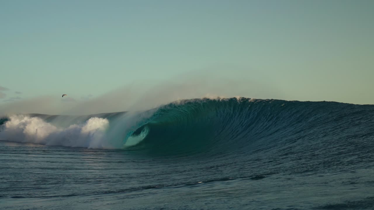 teahupo'o monstruoso famoso surf de barril onda tahiti polinesia francesa cámara lenta bola de espuma arco iris arrecife de coral paris juegos olímpicos de verano de 2024 viento en la costa soñador passe havae faremahora océano pacífico pan