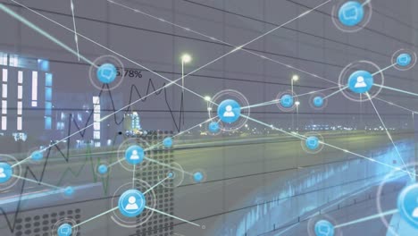 Animación-Del-Procesamiento-De-Datos-Financieros-Y-Red-De-Conexiones-Sobre-El-Paisaje-Urbano