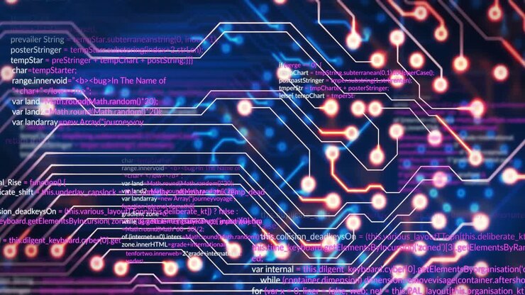 Animation of data processing over black background