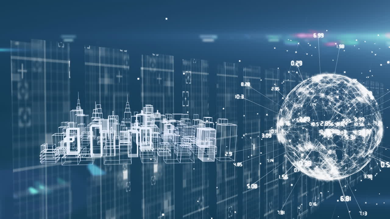 파란색 배경에 연결 네트워크와 지구의 애니메이션