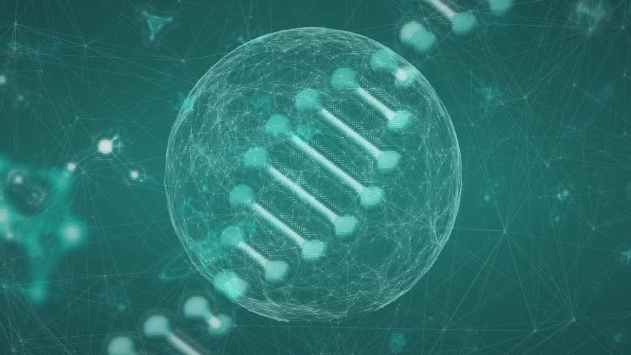 분자 및 화학 원소의 애니메이션과 연결의 지구 위에 떠다니는 dna 균열