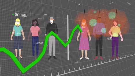 animation of graph over data processing and people digital icons