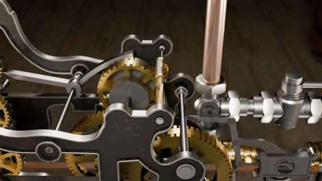 3d animation showing the gears and workings of an old mechanical clock system