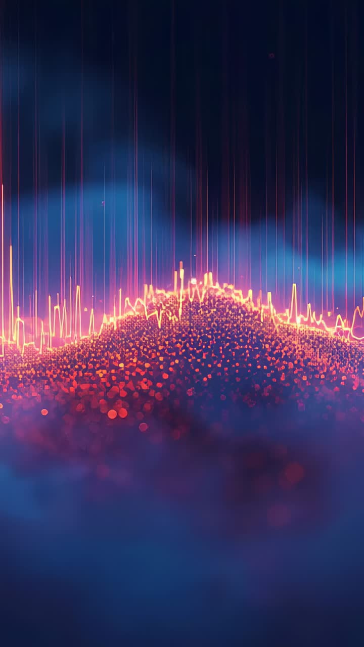 Vertical video: Animating particle ridge pulsing in haze from frame one, showing neon line, streaks