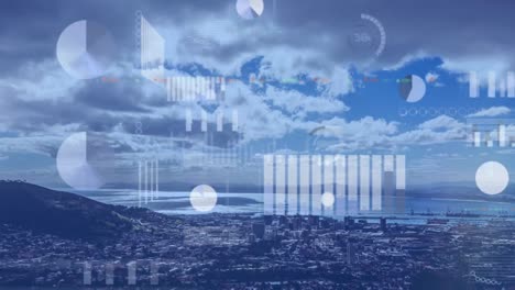 animación de diversos datos y gráficos sobre el paisaje urbano