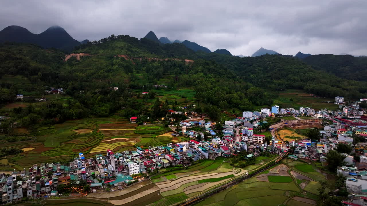 Vietnamese exotic holiday destination, traditional Hmong houses, aerial