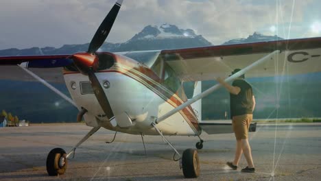 animación de la red de conexiones sobre el piloto y el avión