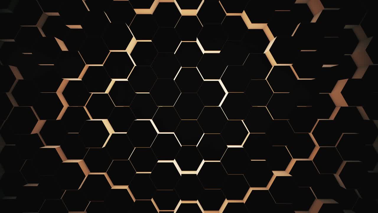 fondo hexagonal negro geométrico abstracto. bucle sin costuras de 4k. renderizado en 3d