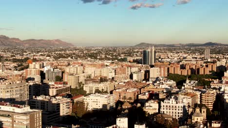 Aerial-shot-flying-over-the-city-of-Murcia-in-Spain-on-a-summers-day