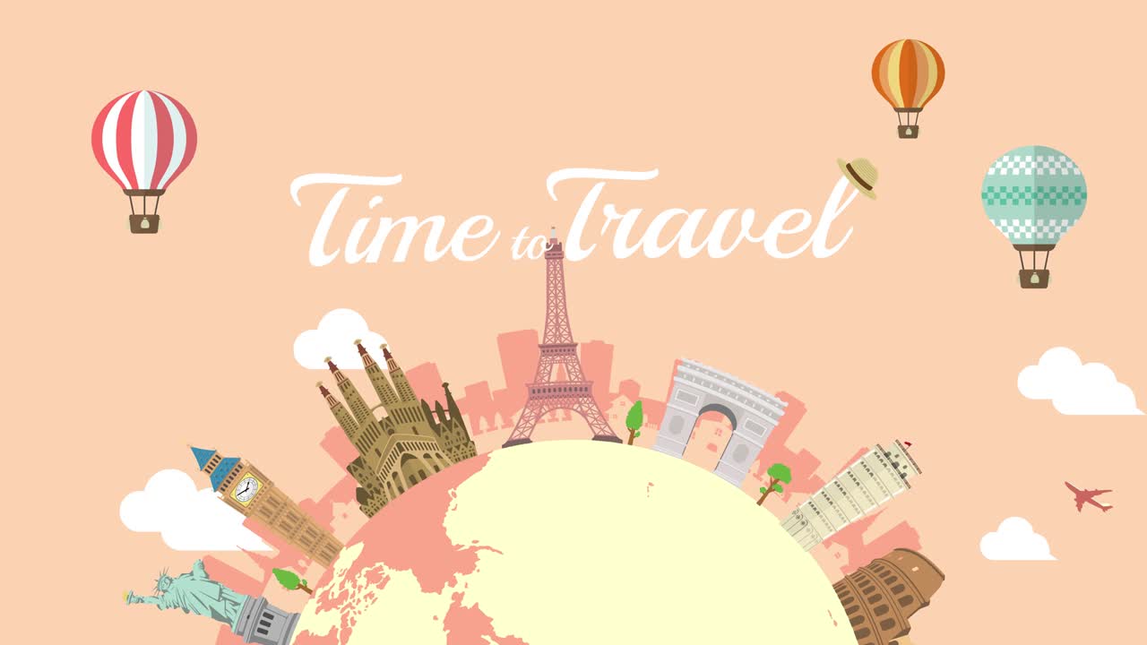 観光 アニメーション バナー (4k) 世界遺産と世界的に有名な建物