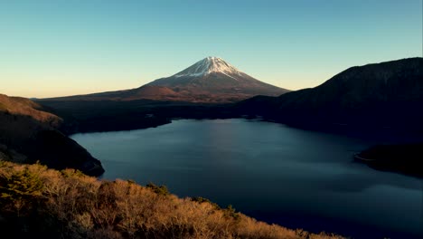 mt fuji and lake motosu at sunset