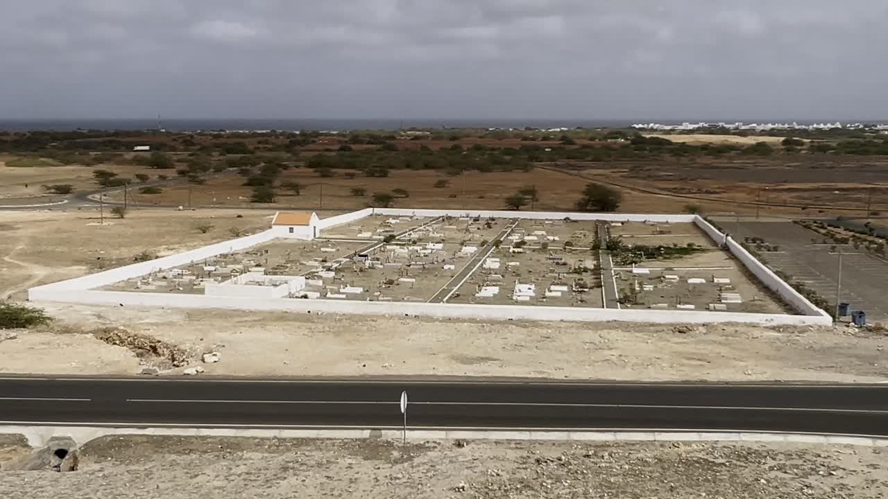 Aerial view of a desert cemetery