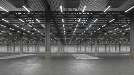 horizontal camera move in empty warehouse room. looped animation.