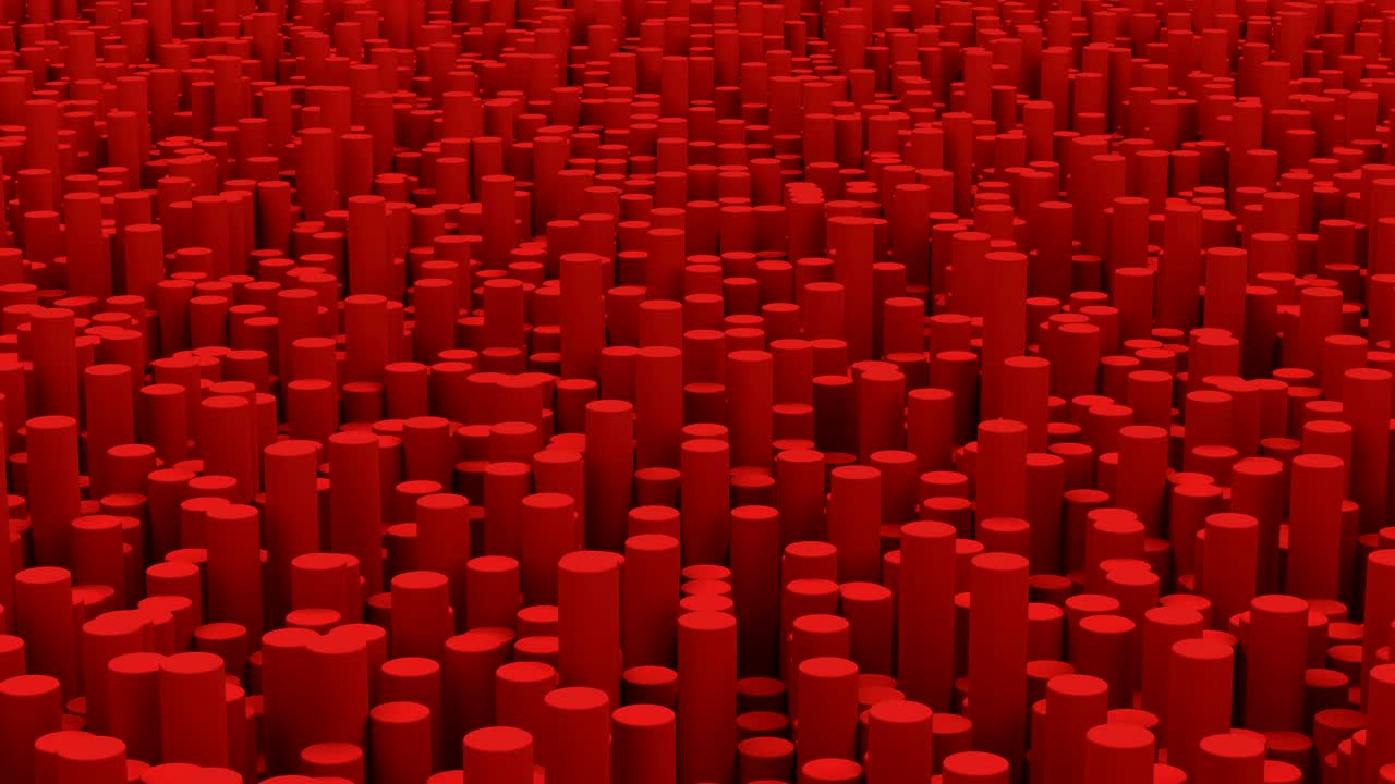 Surface with red cylinders close up animation background
