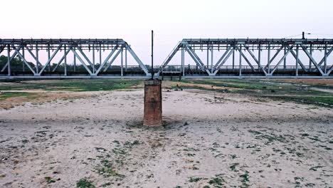 aerial footage of polluted - dried up yamuna river flowing in agra