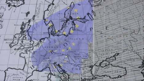 map of europe and eu flags in slow motion