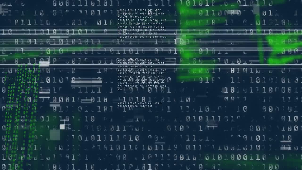 animación digital del procesamiento de datos en codificación binaria sobre fondo azul