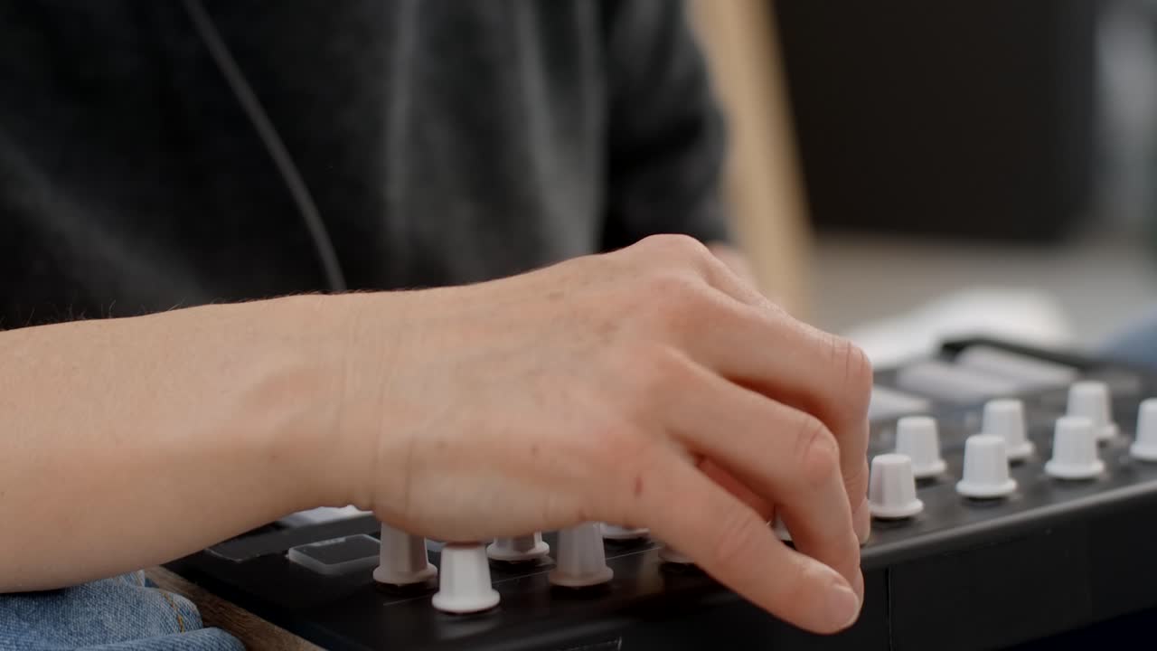 Person playing a midi keyboard controller