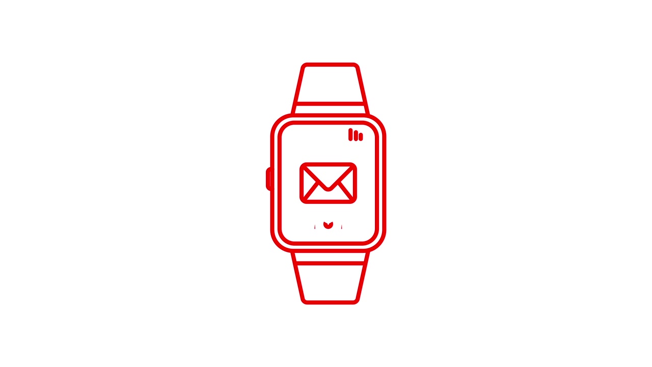 Animated Smartwatch Receiving Email Notification on White Background
