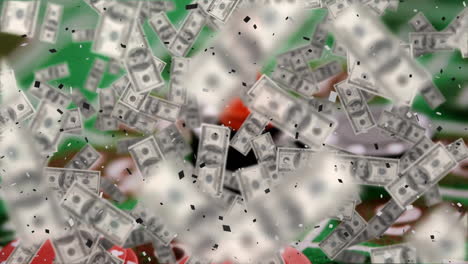animación de dólares estadounidenses flotando sobre el tablero de juegos de casino