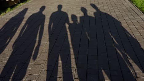 shadows of a family on a paved pathway