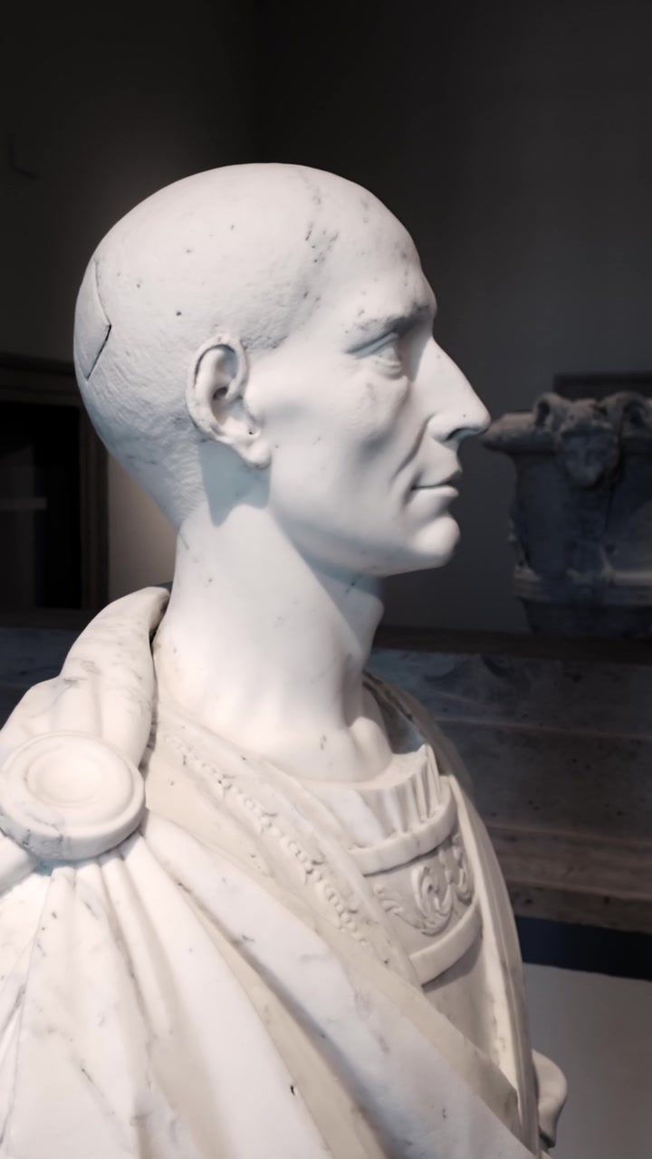 Aranjuez, España, 2 de marzo de 2026 Perfil de busto de mármol de Julio César en el Palacio Real de Aranjuez