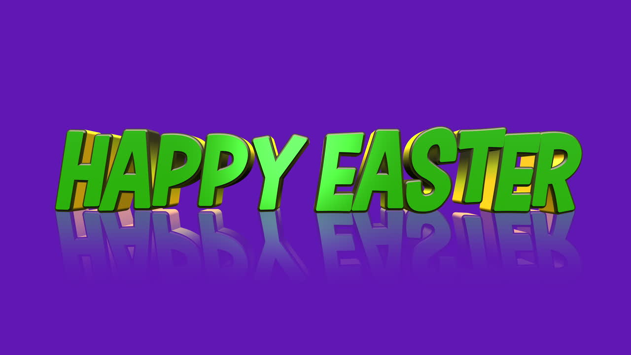 Lettere fluttuanti formano la scritta "Buona Pasqua" su uno sfondo viola vibrante