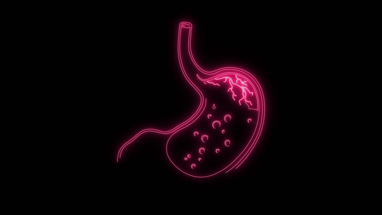 Animazione rosa neon brillante della digestione gastrica umana