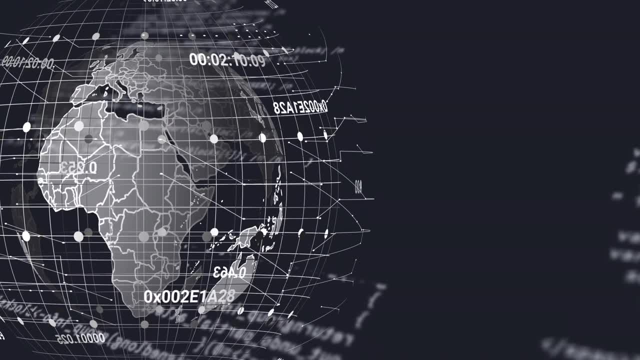 Animation of globe and changing numbers on black background