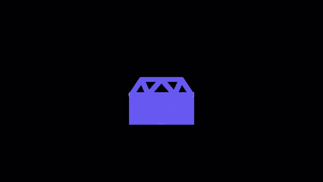 Animated Purple Geometric House Icon on Black Background