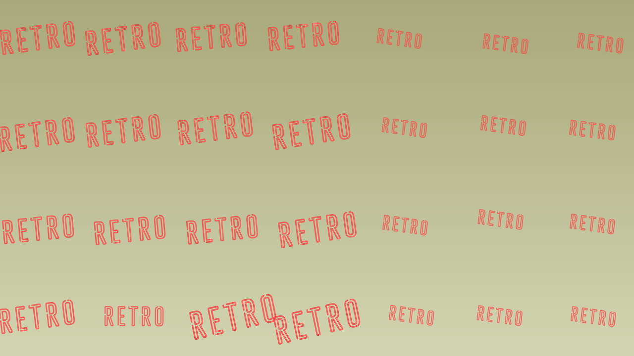 회색 배경 위에 여러 개의 레트로 텍스트의 애니메이션