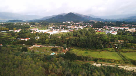 Stunning-aerial-4K-drone-footage-of-a-village---Ponte-de-Lima,-Portugal