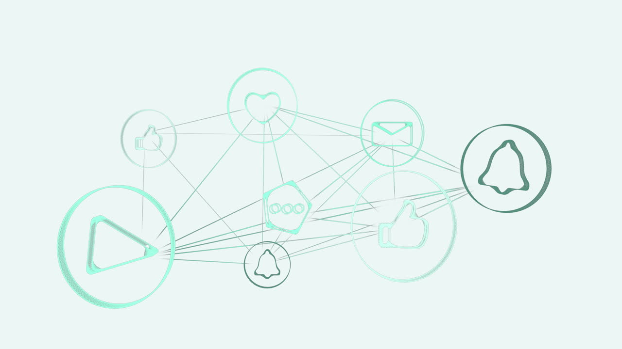 animación de una red de iconos digitales contra un fondo blanco