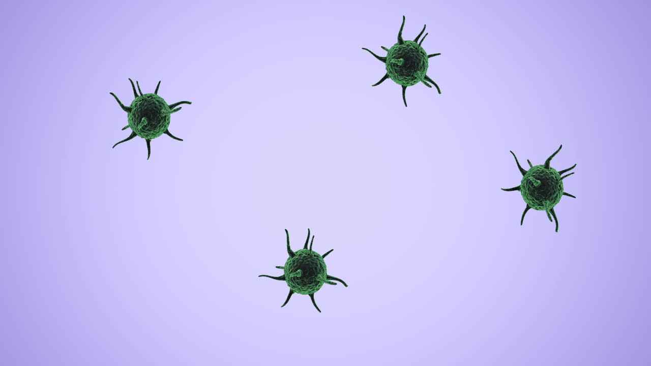 Animazione di cellule Covid-19 su sfondo viola