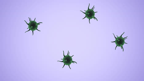 animation of covid 19 cells on purple background