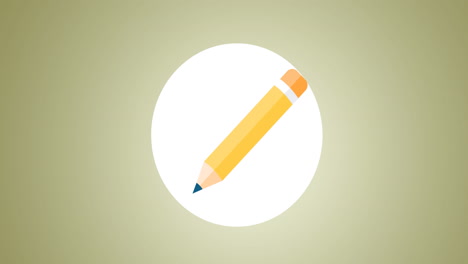 digital animation of pencil icon over white circular banner against yellow background