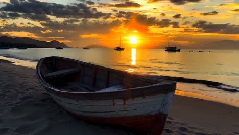 a boat sitting on top of a sandy beach next to the ocean