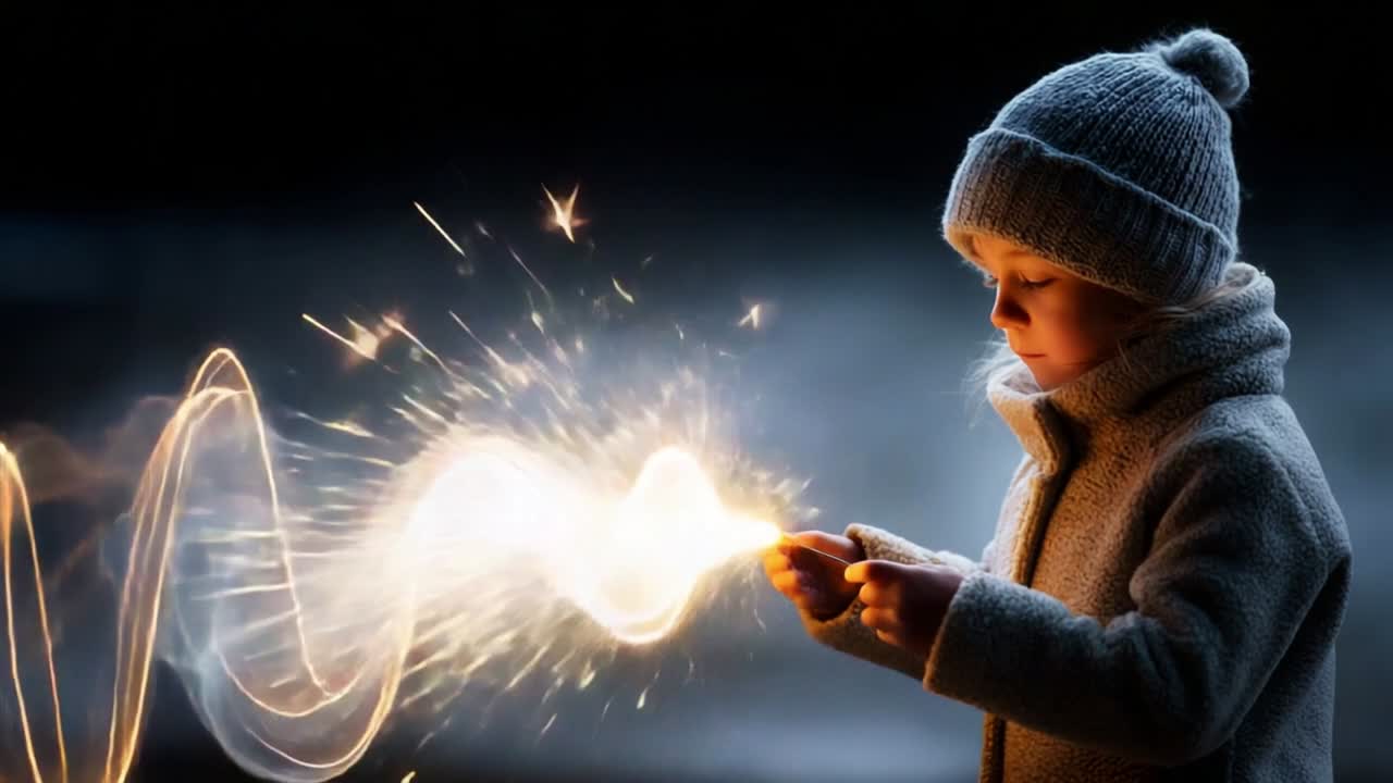 A Child Enveloped in Sparkling Light: Capturing the Imagination and Wonder of Youth as They Create Gentle Waves of Illumination with a Sparkling Firework, Bringing a Magical Atmosphere Alive