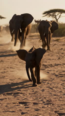 african elephants running in the savanna