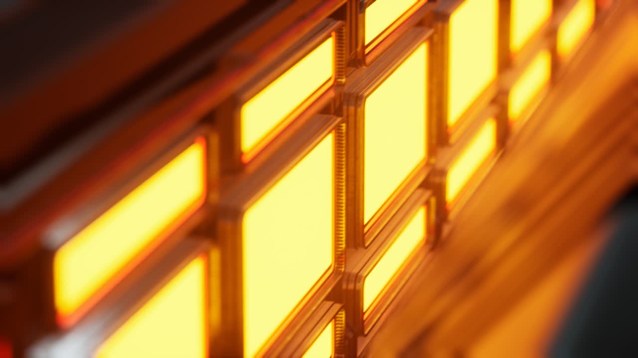 미래적인 인테리어에서 노란색 조명과 금속 패널