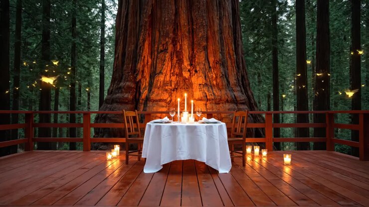 Romantic Dinner in a Redwood Forest
