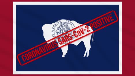 el estado estadounidense de wyoming balancea la bandera estampada con respuesta positiva a la covid-19, bucle