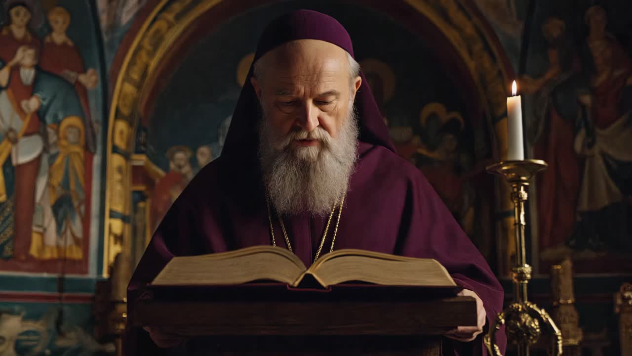 Priest Reading Bible in Church
