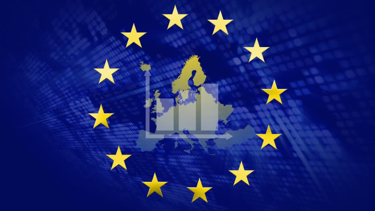 유럽 연합의  ⁇ 발 위에서 금융 데이터 처리의 애니메이션